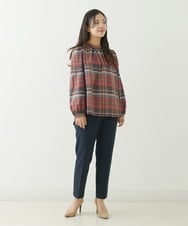 F1LJP36140 MK MICHEL KLEIN(小さいサイズ)(メゾン ドゥ サンク) 【小さいサイズ】裏起毛ベーシックテーパードパンツ（無地・チェック）/Comfortシリーズ/洗える ライトグレー（チェック）