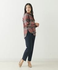 F1LJP36140 MK MICHEL KLEIN(小さいサイズ)(メゾン ドゥ サンク) 【小さいサイズ】裏起毛ベーシックテーパードパンツ（無地・チェック）/Comfortシリーズ/洗える ライトグレー（チェック）