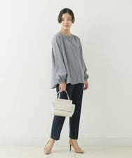 F1LJP36140 MK MICHEL KLEIN(小さいサイズ)(メゾン ドゥ サンク) 【小さいサイズ】裏起毛ベーシックテーパードパンツ（無地・チェック）/Comfortシリーズ/洗える ライトグレー（チェック）