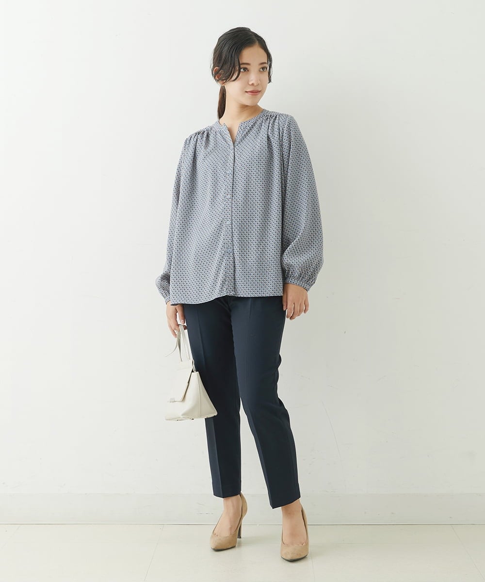 F1LJP36140 MK MICHEL KLEIN(小さいサイズ)(メゾン ドゥ サンク) 【小さいサイズ】裏起毛ベーシックテーパードパンツ（無地・チェック）/Comfortシリーズ/洗える ライトグレー（チェック）