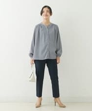 F1LJP36140 MK MICHEL KLEIN(小さいサイズ)(メゾン ドゥ サンク) 【小さいサイズ】裏起毛ベーシックテーパードパンツ（無地・チェック）/Comfortシリーズ/洗える ライトグレー（チェック）