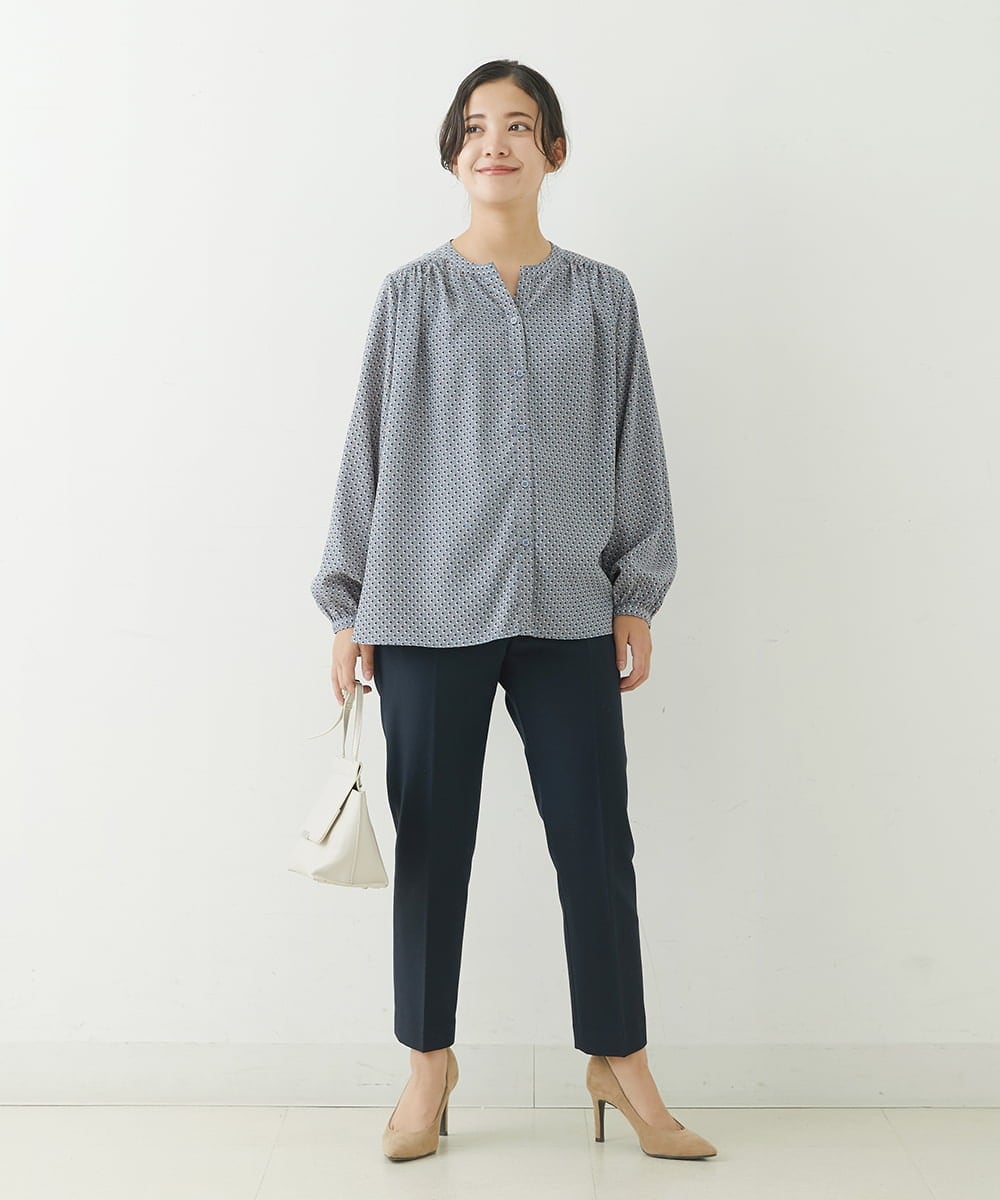 F1LJP36140 MK MICHEL KLEIN(小さいサイズ)(メゾン ドゥ サンク) 【小さいサイズ】裏起毛ベーシックテーパードパンツ（無地・チェック）/Comfortシリーズ/洗える ライトグレー（チェック）