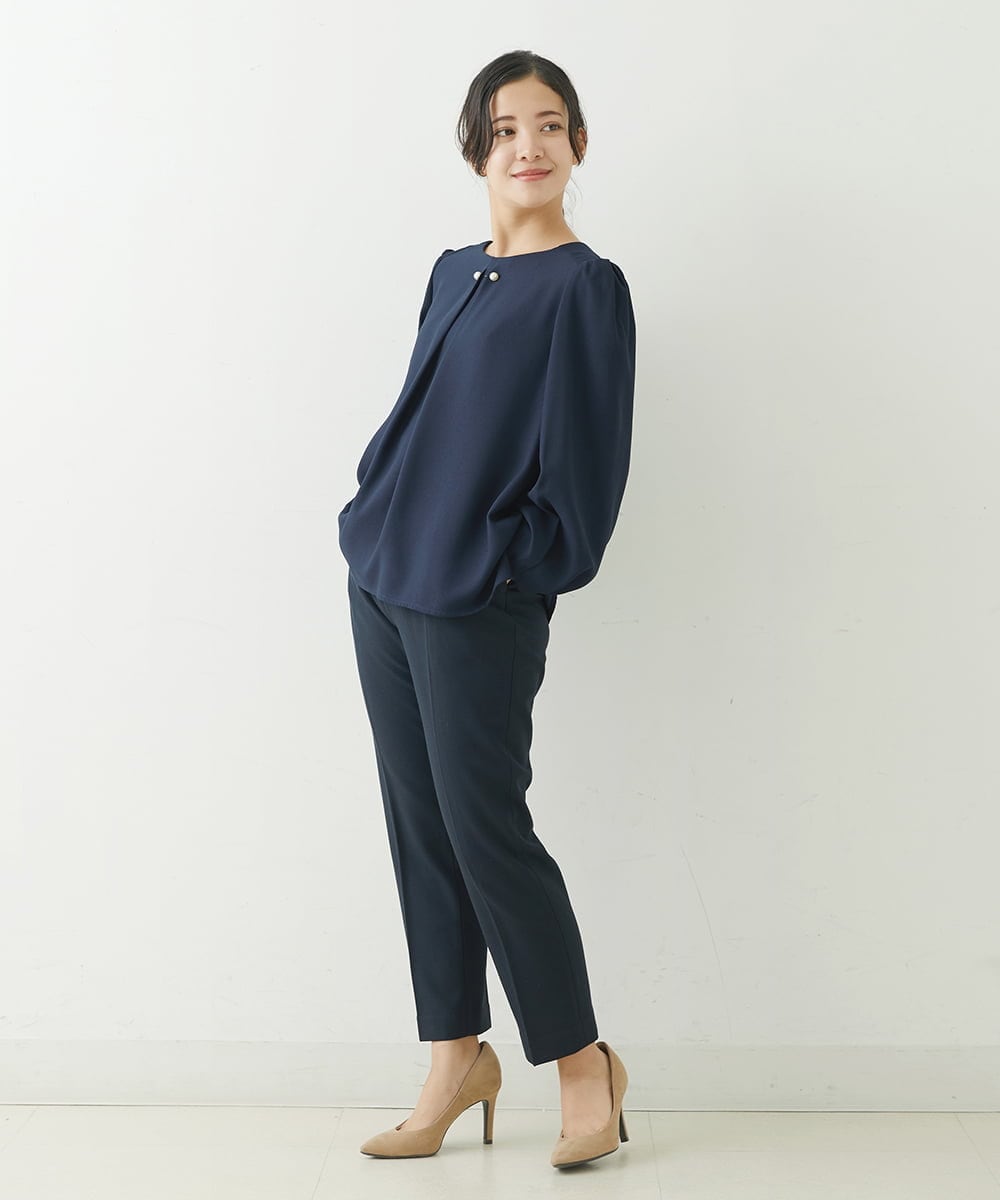 F1LJP36140 MK MICHEL KLEIN(小さいサイズ)(メゾン ドゥ サンク) 【小さいサイズ】裏起毛ベーシックテーパードパンツ（無地・チェック）/Comfortシリーズ/洗える ライトグレー（チェック）