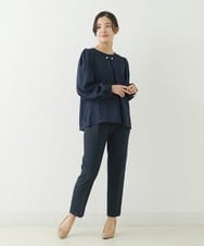 F1LJP36140 MK MICHEL KLEIN(小さいサイズ)(メゾン ドゥ サンク) 【小さいサイズ】裏起毛ベーシックテーパードパンツ（無地・チェック）/Comfortシリーズ/洗える ライトグレー（チェック）