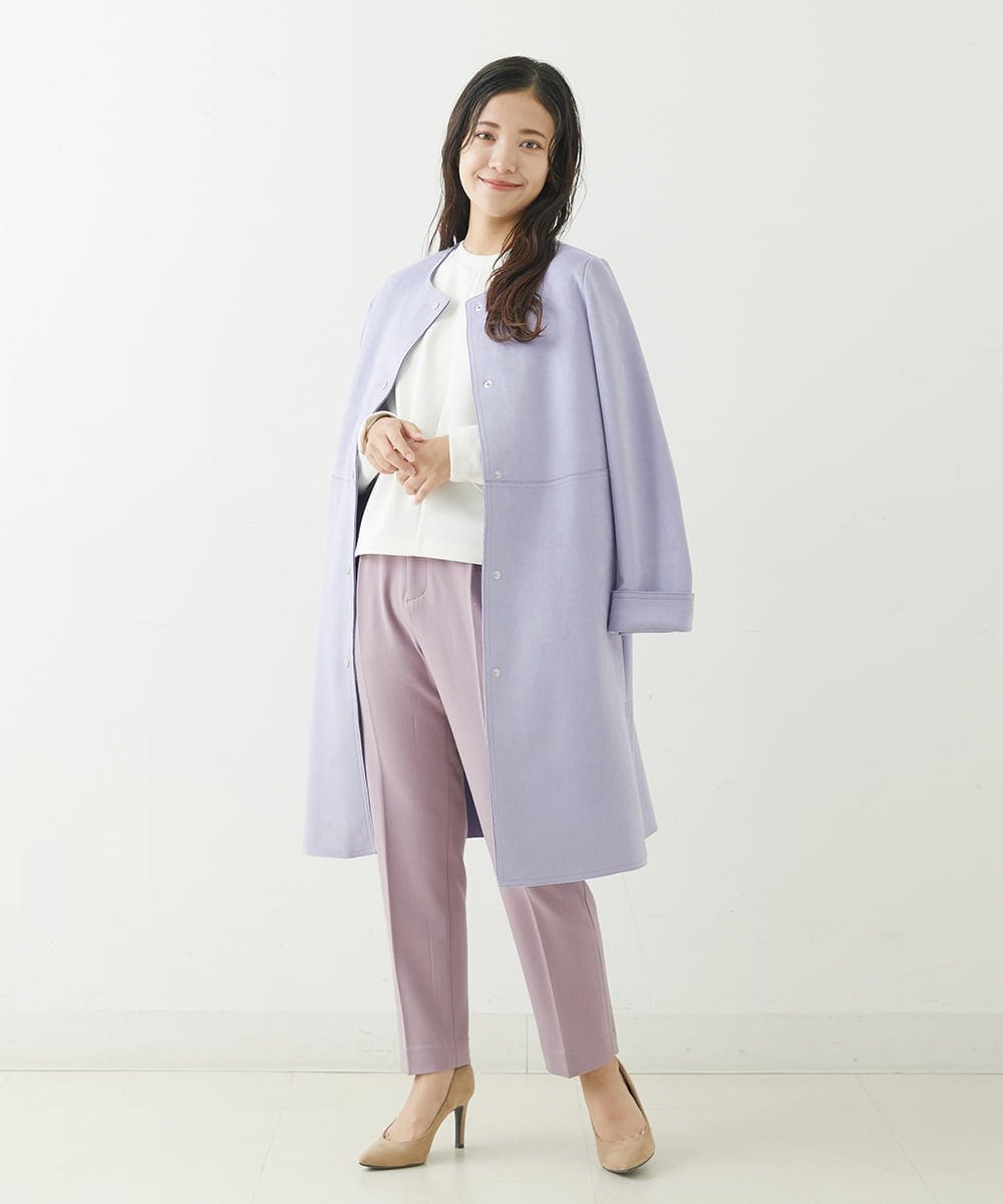 F1LJP36140 MK MICHEL KLEIN(小さいサイズ)(メゾン ドゥ サンク) 【小さいサイズ】裏起毛ベーシックテーパードパンツ（無地・チェック）/Comfortシリーズ/洗える ライトグレー（チェック）