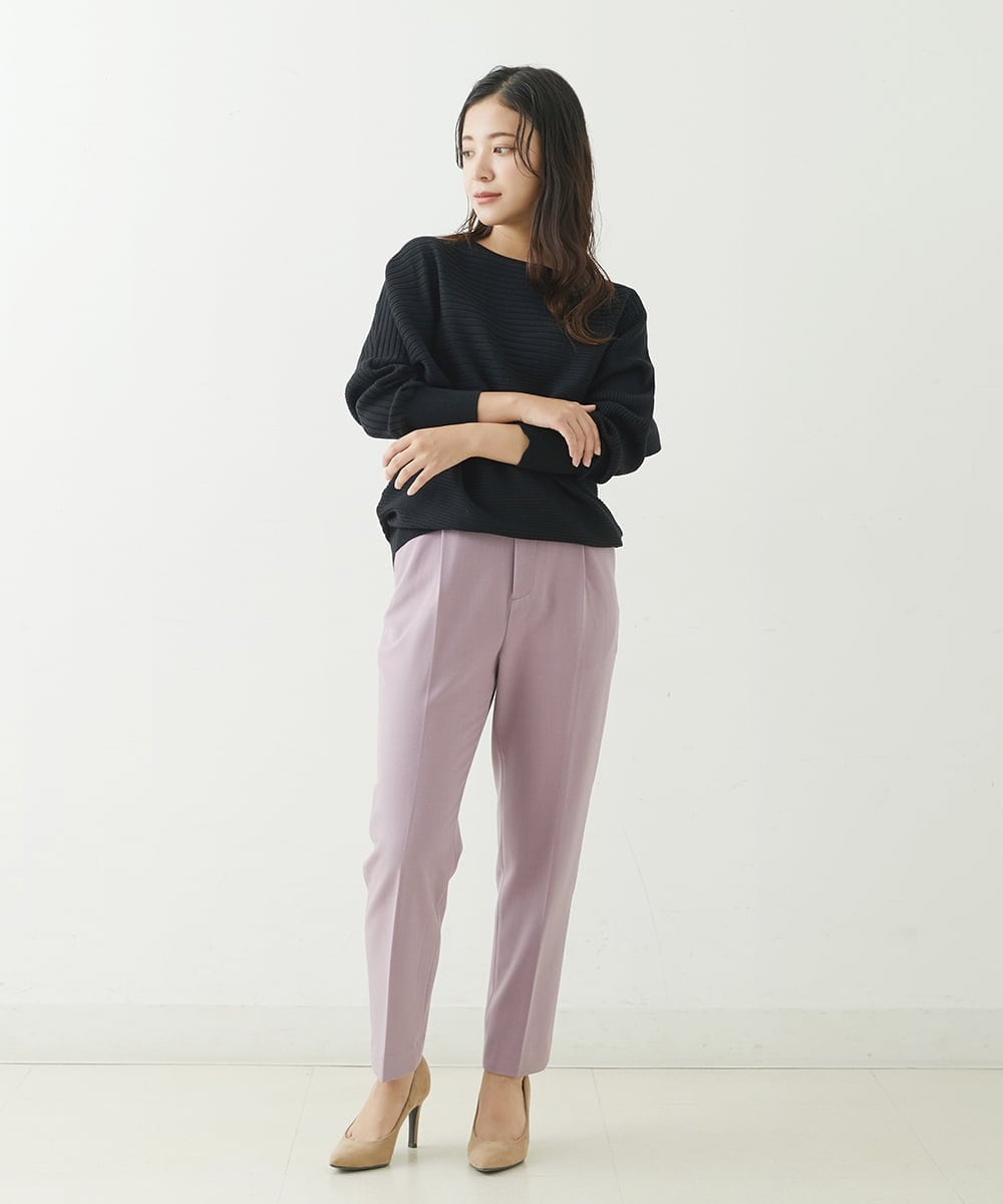 F1LJP36140 MK MICHEL KLEIN(小さいサイズ)(メゾン ドゥ サンク) 【小さいサイズ】裏起毛ベーシックテーパードパンツ（無地・チェック）/Comfortシリーズ/洗える ライトグレー（チェック）