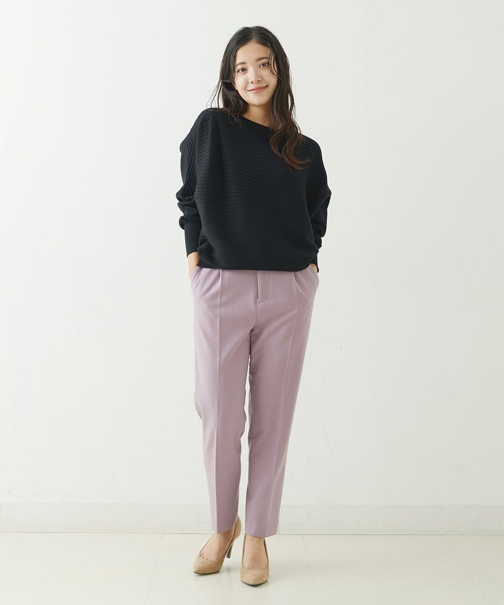 F1LJP36140 MK MICHEL KLEIN(小さいサイズ)(メゾン ドゥ サンク) 【小さいサイズ】裏起毛ベーシックテーパードパンツ（無地・チェック）/Comfortシリーズ/洗える ライトグレー（チェック）