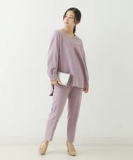 F1LJP36140 MK MICHEL KLEIN(小さいサイズ)(メゾン ドゥ サンク) 【小さいサイズ】裏起毛ベーシックテーパードパンツ（無地・チェック）/Comfortシリーズ/洗える ライトグレー（チェック）