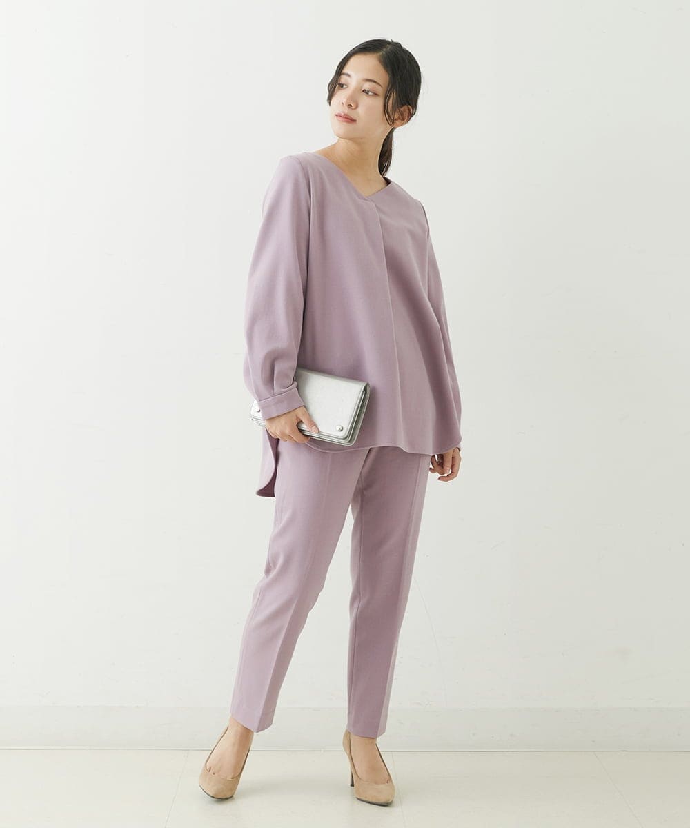 F1LJP36140 MK MICHEL KLEIN(小さいサイズ)(メゾン ドゥ サンク) 【小さいサイズ】裏起毛ベーシックテーパードパンツ（無地・チェック）/Comfortシリーズ/洗える ライトグレー（チェック）