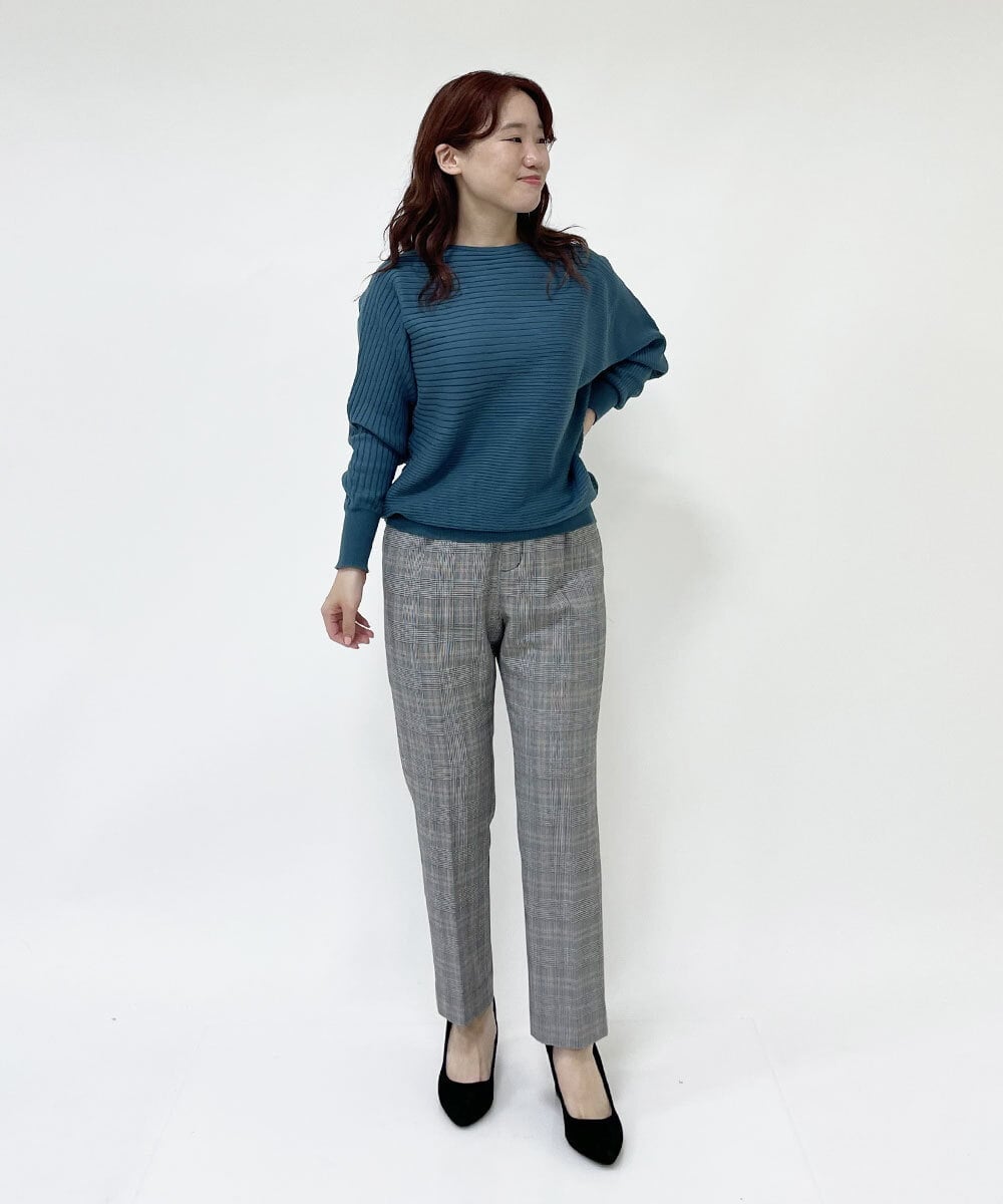 F1LJP36140 MK MICHEL KLEIN(小さいサイズ)(メゾン ドゥ サンク) 【小さいサイズ】裏起毛ベーシックテーパードパンツ（無地・チェック）/Comfortシリーズ/洗える ライトグレー（チェック）