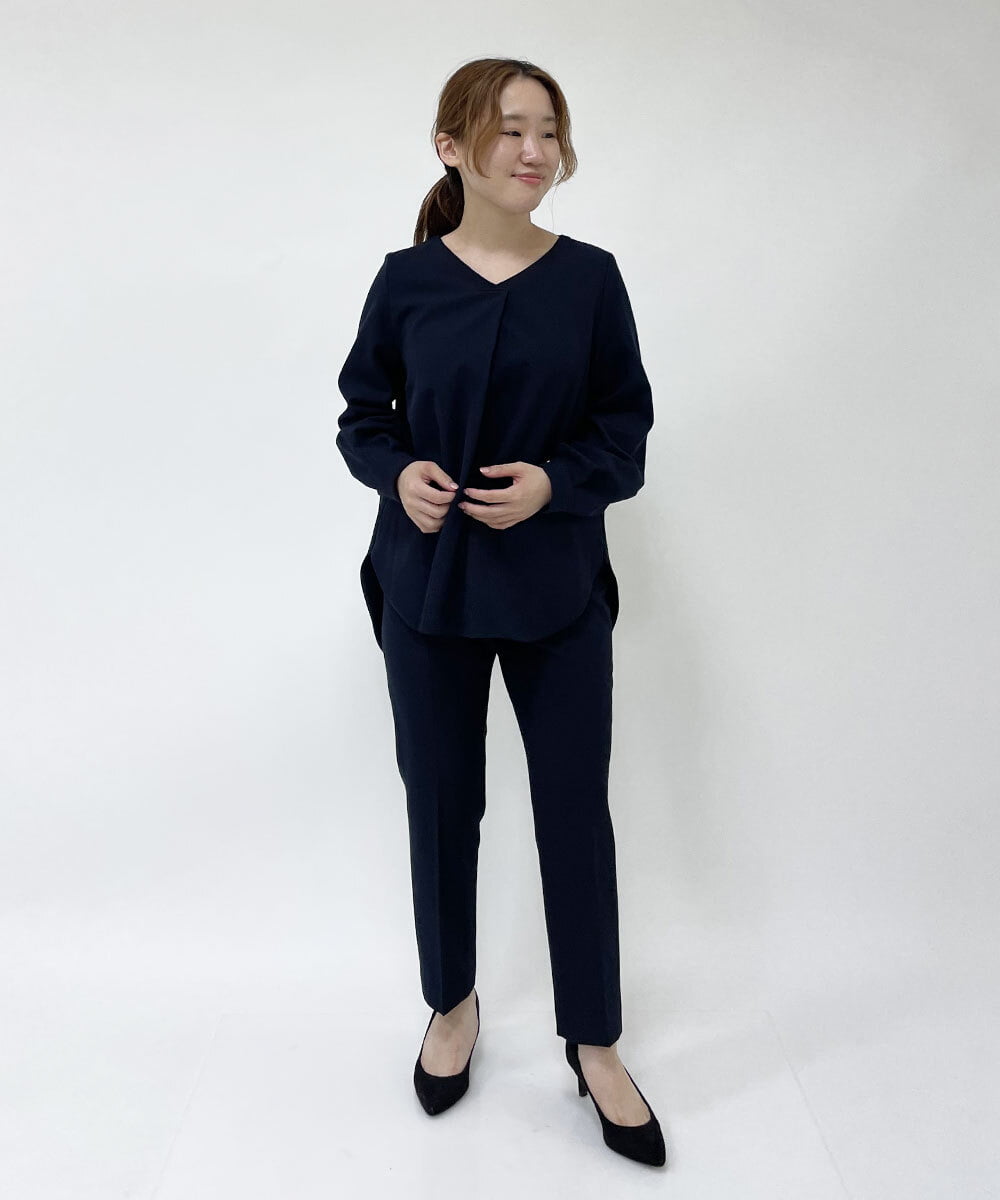 F1LJP36140 MK MICHEL KLEIN(小さいサイズ)(メゾン ドゥ サンク) 【小さいサイズ】裏起毛ベーシックテーパードパンツ（無地・チェック）/Comfortシリーズ/洗える ライトグレー（チェック）