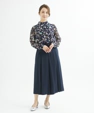 F1LJU33160 MK MICHEL KLEIN(小さいサイズ)(メゾン ドゥ サンク) 【小さいサイズ】フロントプリーツガウチョパンンツ/洗える ネイビー