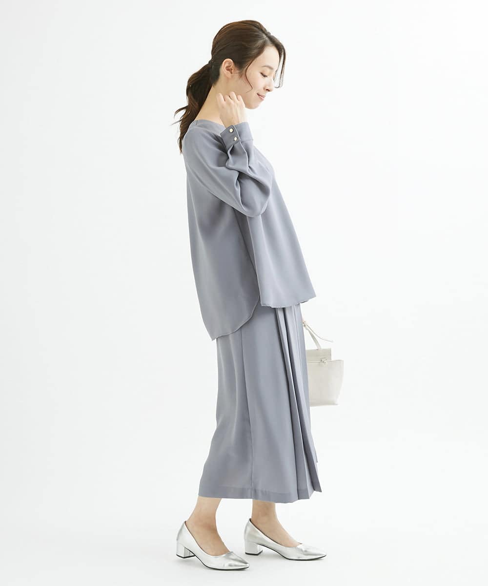 F1LJU33160 MK MICHEL KLEIN(小さいサイズ)(メゾン ドゥ サンク) 【小さいサイズ】フロントプリーツガウチョパンンツ/洗える ネイビー