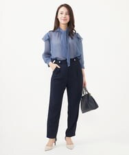 F1LJV26150 MK MICHEL KLEIN(小さいサイズ)(メゾン ドゥ サンク) 【小さいサイズ】サイド釦デザインプルオンパンツ/洗える ネイビー