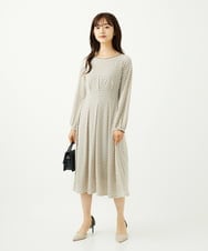 F1PAD30190 MK MICHEL KLEIN(小さいサイズ)(メゾン ドゥ サンク) 【小さいサイズ】タックデザイン幾何柄ワンピース/洗濯機で洗える アイボリー