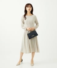 F1PAD30190 MK MICHEL KLEIN(小さいサイズ)(メゾン ドゥ サンク) 【小さいサイズ】タックデザイン幾何柄ワンピース/洗濯機で洗える アイボリー