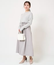F1PFA21210 MK MICHEL KLEIN(小さいサイズ)(メゾン ドゥ サンク) 【小さいサイズ】ニット×タフタ タックギャザー切替えワンピース/洗える ライトグレー