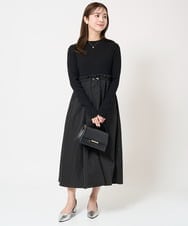 F1PFA21210 MK MICHEL KLEIN(小さいサイズ)(メゾン ドゥ サンク) 【小さいサイズ】ニット×タフタ タックギャザー切替えワンピース/洗える ライトグレー
