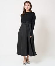 F1PFA21210 MK MICHEL KLEIN(小さいサイズ)(メゾン ドゥ サンク) 【小さいサイズ】ニット×タフタ タックギャザー切替えワンピース/洗える ライトグレー