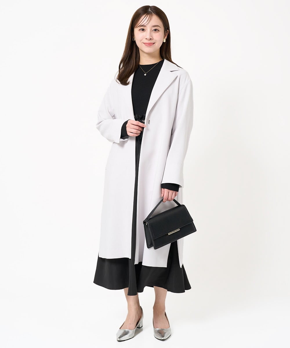 F1PFA21210 MK MICHEL KLEIN(小さいサイズ)(メゾン ドゥ サンク) 【小さいサイズ】ニット×タフタ タックギャザー切替えワンピース/洗える ライトグレー