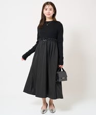 F1PFA21210 MK MICHEL KLEIN(小さいサイズ)(メゾン ドゥ サンク) 【小さいサイズ】ニット×タフタ タックギャザー切替えワンピース/洗える ライトグレー