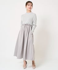 F1PFA21210 MK MICHEL KLEIN(小さいサイズ)(メゾン ドゥ サンク) 【小さいサイズ】ニット×タフタ タックギャザー切替えワンピース/洗える ライトグレー