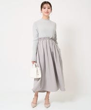 F1PFA21210 MK MICHEL KLEIN(小さいサイズ)(メゾン ドゥ サンク) 【小さいサイズ】ニット×タフタ タックギャザー切替えワンピース/洗える ライトグレー