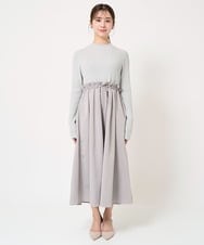F1PFA21210 MK MICHEL KLEIN(小さいサイズ)(メゾン ドゥ サンク) 【小さいサイズ】ニット×タフタ タックギャザー切替えワンピース/洗える ライトグレー