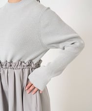 F1PFA21210 MK MICHEL KLEIN(小さいサイズ)(メゾン ドゥ サンク) 【小さいサイズ】ニット×タフタ タックギャザー切替えワンピース/洗える ライトグレー