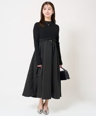 F1PFA21210 MK MICHEL KLEIN(小さいサイズ)(メゾン ドゥ サンク) 【小さいサイズ】ニット×タフタ タックギャザー切替えワンピース/洗える ブラック