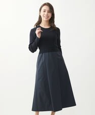 F1PFV11190 MK MICHEL KLEIN(小さいサイズ)(メゾン ドゥ サンク) 【小さいサイズ】ニット×タフタコンビワンピース/洗える ネイビー