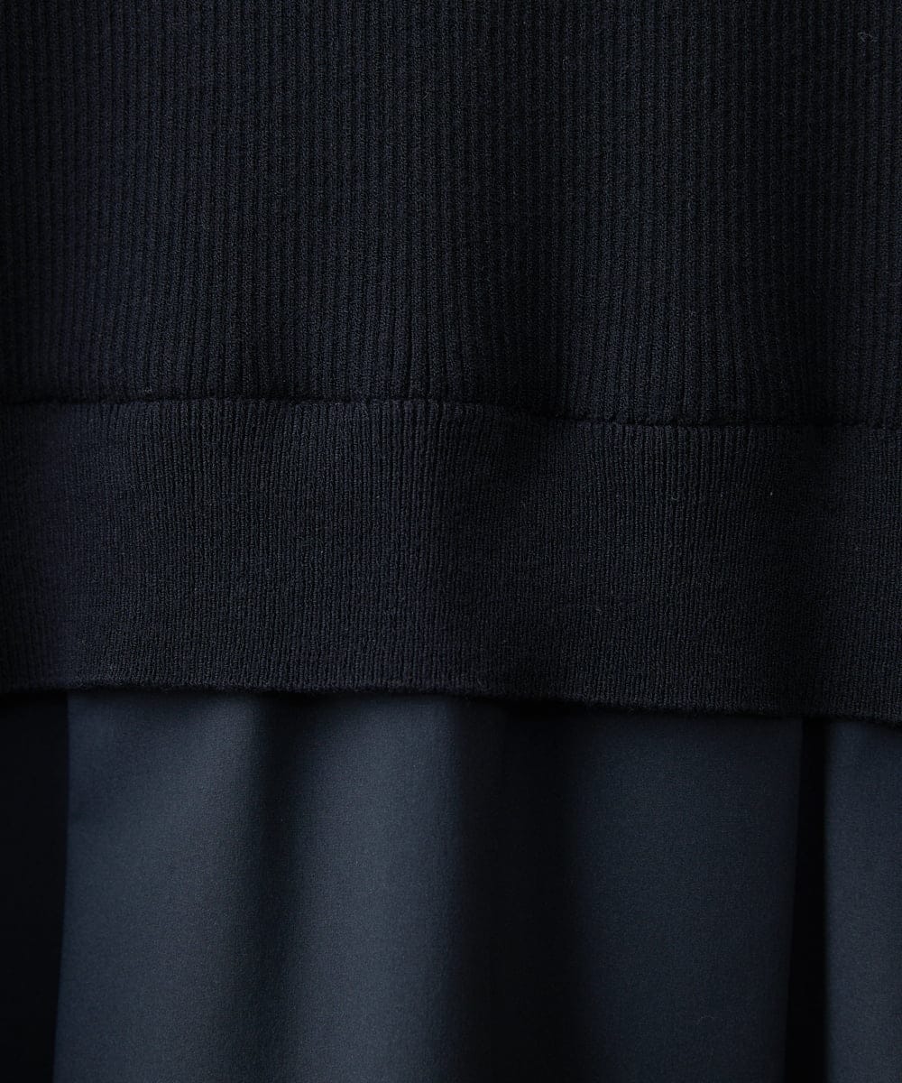 F1PFV11190 MK MICHEL KLEIN(小さいサイズ)(メゾン ドゥ サンク) 【小さいサイズ】ニット×タフタコンビワンピース/洗える ネイビー