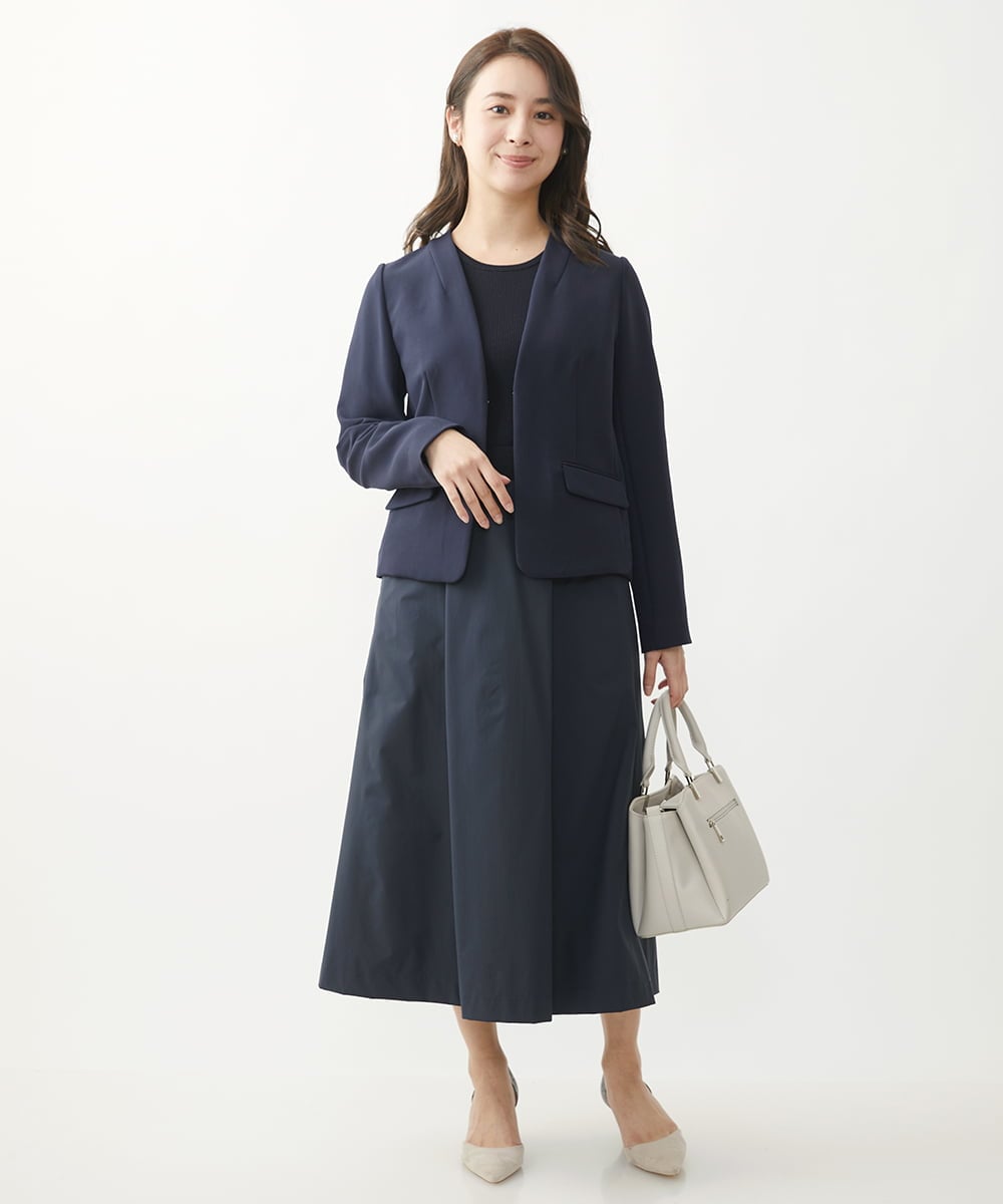 F1PFV11190 MK MICHEL KLEIN(小さいサイズ)(メゾン ドゥ サンク) 【小さいサイズ】ニット×タフタコンビワンピース/洗える ネイビー