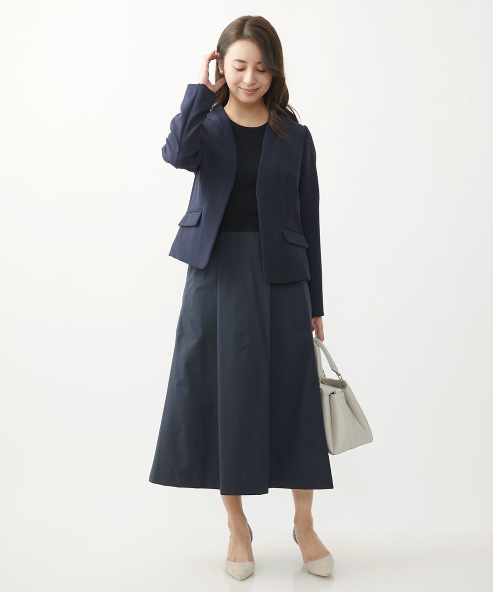 F1PFV11190 MK MICHEL KLEIN(小さいサイズ)(メゾン ドゥ サンク) 【小さいサイズ】ニット×タフタコンビワンピース/洗える ネイビー