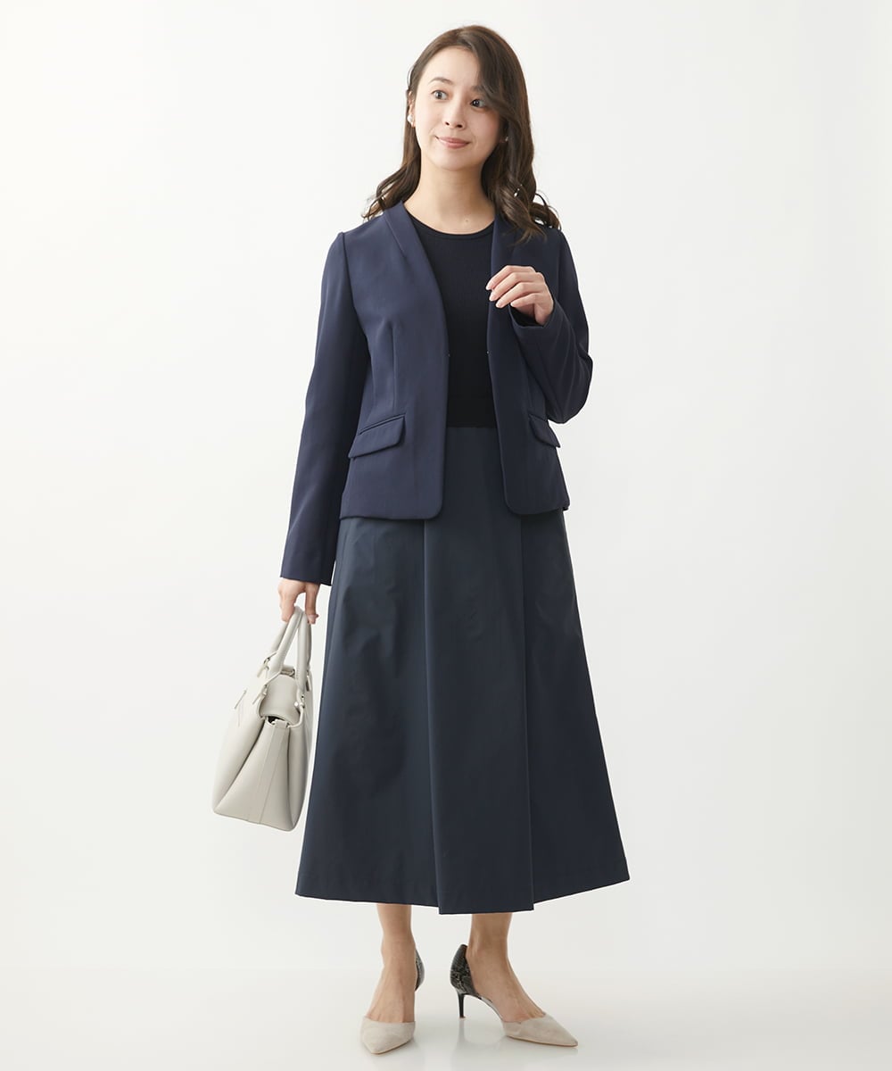 F1PFV11190 MK MICHEL KLEIN(小さいサイズ)(メゾン ドゥ サンク) 【小さいサイズ】ニット×タフタコンビワンピース/洗える ネイビー