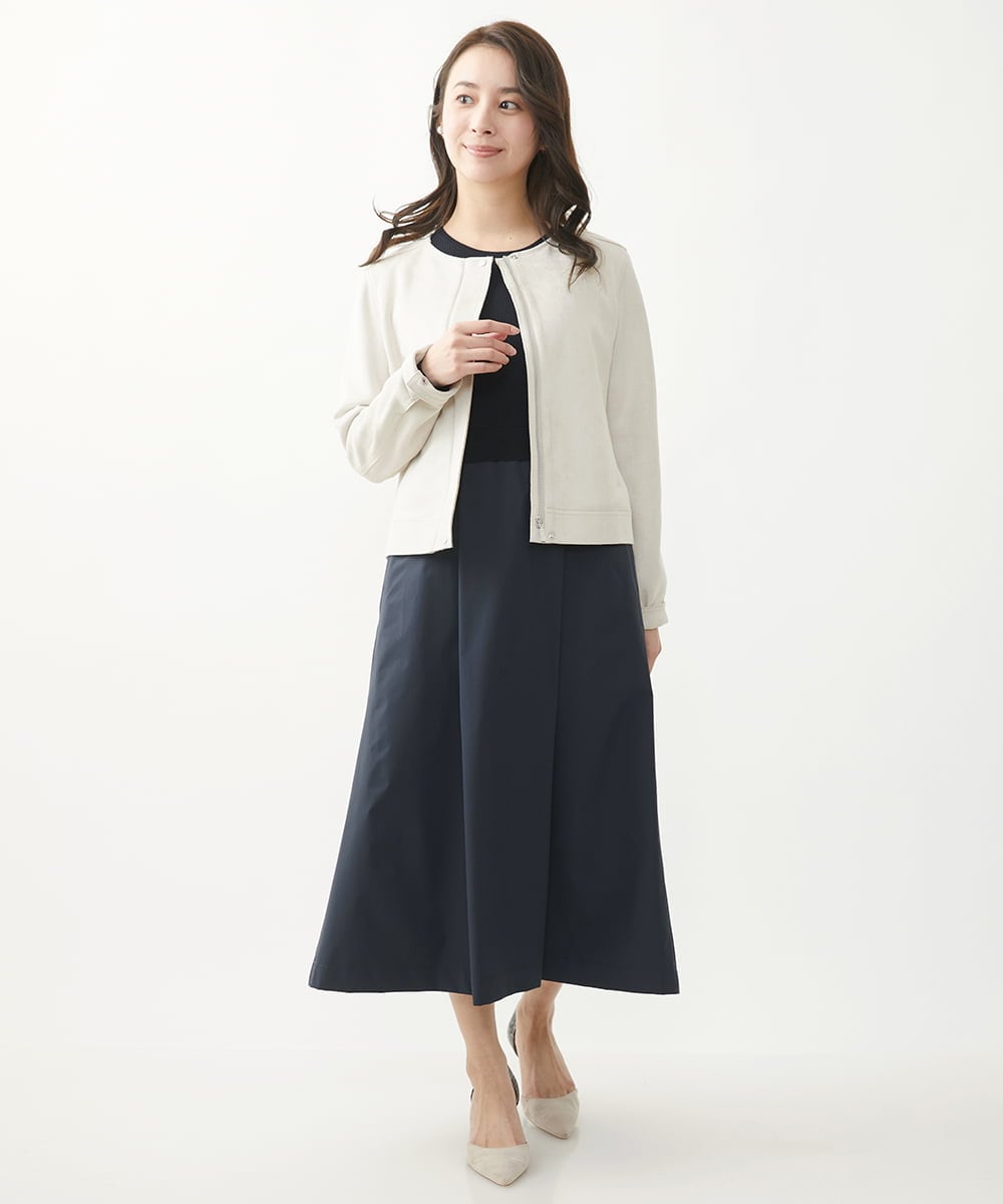 F1PFV11190 MK MICHEL KLEIN(小さいサイズ)(メゾン ドゥ サンク) 【小さいサイズ】ニット×タフタコンビワンピース/洗える ネイビー