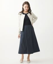 F1PFV11190 MK MICHEL KLEIN(小さいサイズ)(メゾン ドゥ サンク) 【小さいサイズ】ニット×タフタコンビワンピース/洗える ネイビー