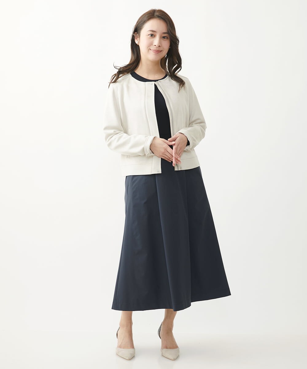 F1PFV11190 MK MICHEL KLEIN(小さいサイズ)(メゾン ドゥ サンク) 【小さいサイズ】ニット×タフタコンビワンピース/洗える ネイビー