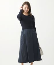 F1PFV11190 MK MICHEL KLEIN(小さいサイズ)(メゾン ドゥ サンク) 【小さいサイズ】ニット×タフタコンビワンピース/洗える ネイビー