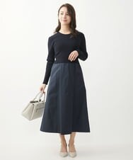 F1PFV11190 MK MICHEL KLEIN(小さいサイズ)(メゾン ドゥ サンク) 【小さいサイズ】ニット×タフタコンビワンピース/洗える ネイビー