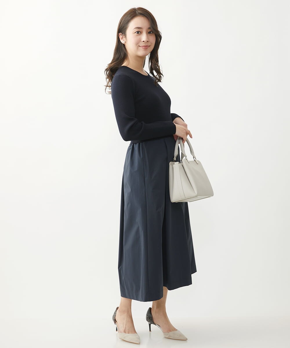 F1PFV11190 MK MICHEL KLEIN(小さいサイズ)(メゾン ドゥ サンク) 【小さいサイズ】ニット×タフタコンビワンピース/洗える ネイビー