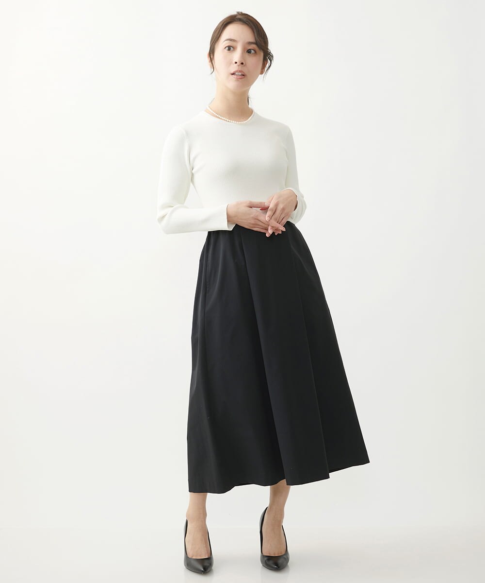 F1PFV11190 MK MICHEL KLEIN(小さいサイズ)(メゾン ドゥ サンク) 【小さいサイズ】ニット×タフタコンビワンピース/洗える ネイビー