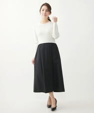 F1PFV11190 MK MICHEL KLEIN(小さいサイズ)(メゾン ドゥ サンク) 【小さいサイズ】ニット×タフタコンビワンピース/洗える ネイビー