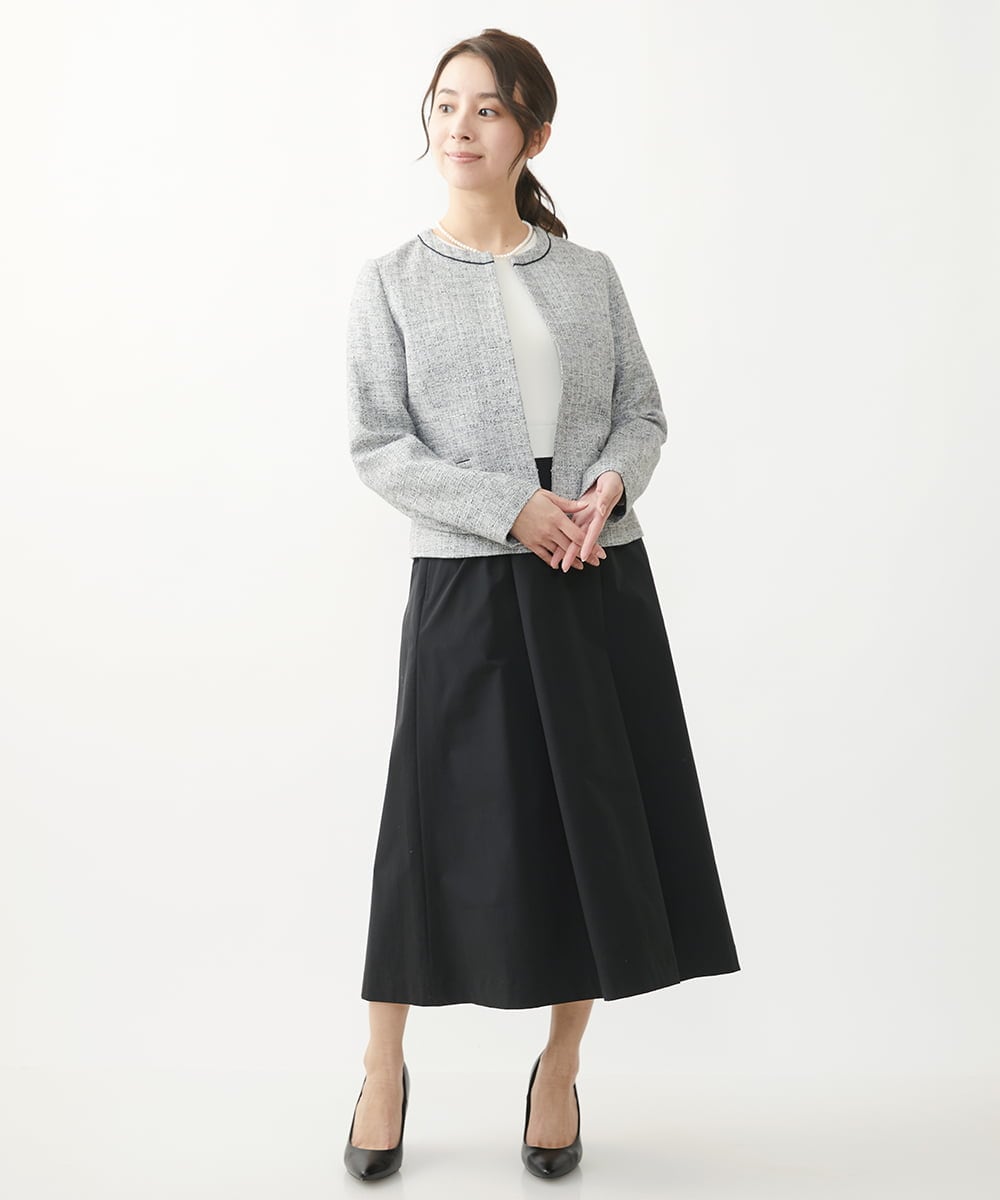 F1PFV11190 MK MICHEL KLEIN(小さいサイズ)(メゾン ドゥ サンク) 【小さいサイズ】ニット×タフタコンビワンピース/洗える ネイビー