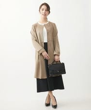 F1PFV11190 MK MICHEL KLEIN(小さいサイズ)(メゾン ドゥ サンク) 【小さいサイズ】ニット×タフタコンビワンピース/洗える ネイビー