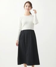 F1PFV11190 MK MICHEL KLEIN(小さいサイズ)(メゾン ドゥ サンク) 【小さいサイズ】ニット×タフタコンビワンピース/洗える ネイビー