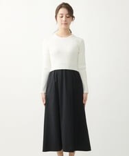F1PFV11190 MK MICHEL KLEIN(小さいサイズ)(メゾン ドゥ サンク) 【小さいサイズ】ニット×タフタコンビワンピース/洗える ネイビー