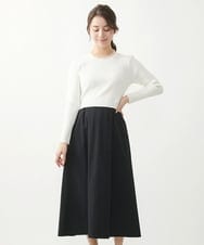 F1PFV11190 MK MICHEL KLEIN(小さいサイズ)(メゾン ドゥ サンク) 【小さいサイズ】ニット×タフタコンビワンピース/洗える ホワイト×ブラック