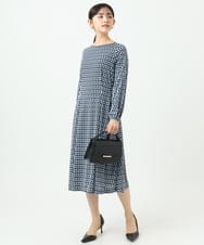 F1PGD20190 MK MICHEL KLEIN(小さいサイズ)(メゾン ドゥ サンク) 【小さいサイズ】[イージーケア]幾何柄ジャージーワンピース/洗濯機で洗える ネイビー