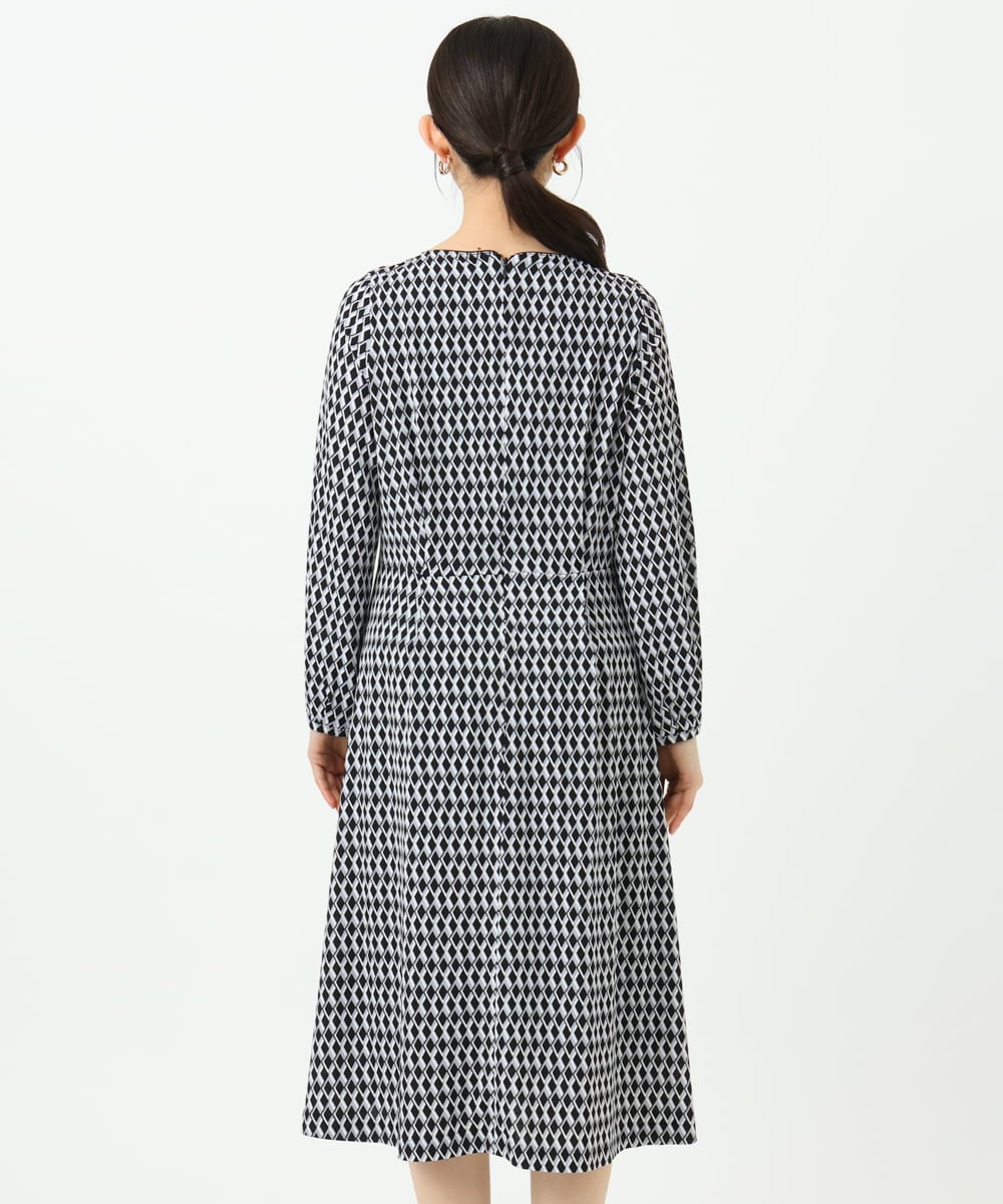 F1PGD20190 MK MICHEL KLEIN(小さいサイズ)(メゾン ドゥ サンク) 【小さいサイズ】[イージーケア]幾何柄ジャージーワンピース/洗濯機で洗える ブラック